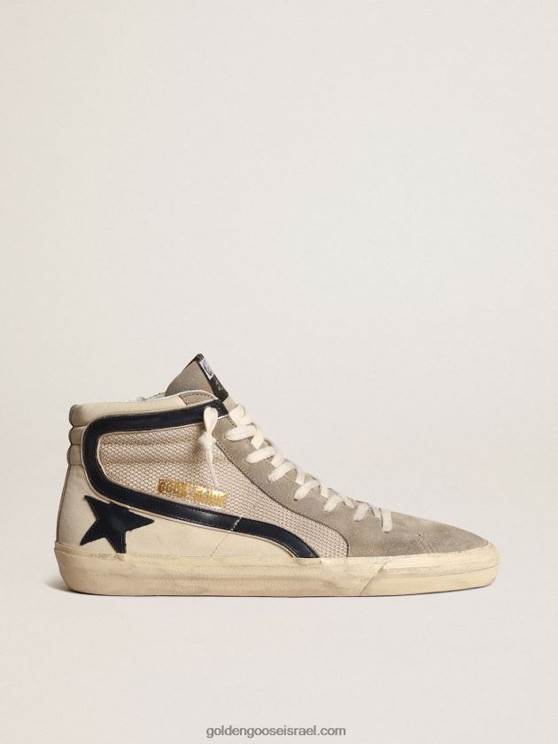 גברים Golden Goose שקף ברשת בז' וניילון עם כוכב ופלאש עור כחול 246D24645