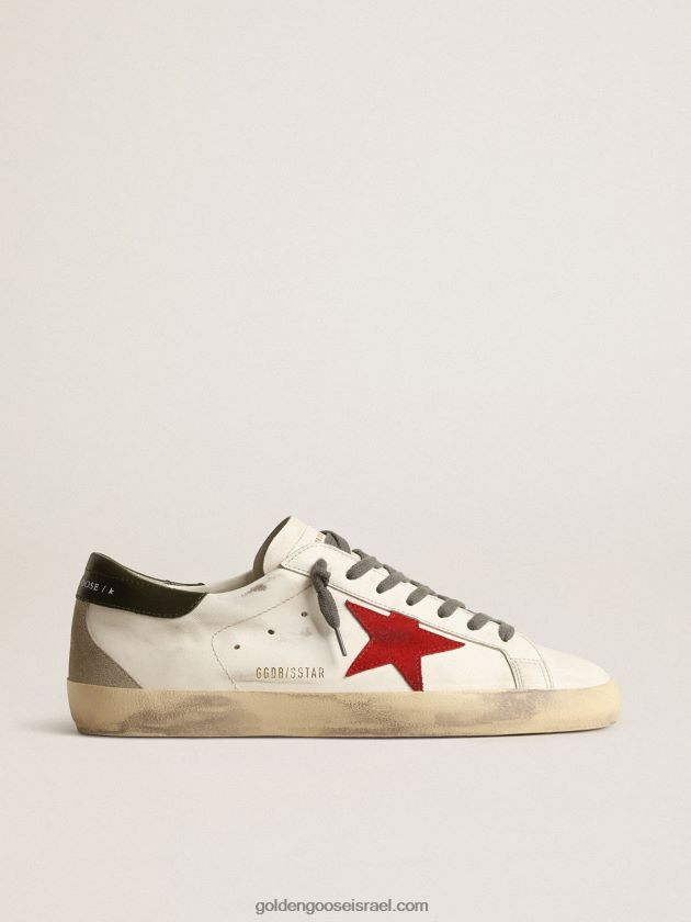 גברים Golden Goose כוכב-על עם כוכב זמש אדום וכרטיסיית עקב מעור ירוק 246D24648