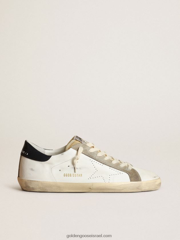 גברים Golden Goose נעלי ספורט סופר-סטאר עם כוכב מחורר ולשונית עקב עור מבריק בצבע כחול חצות 246D24651