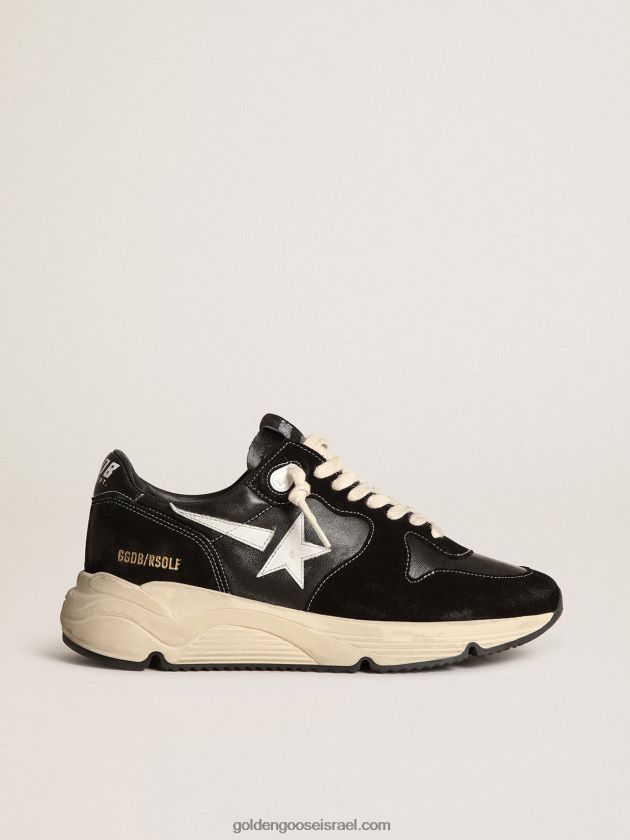גברים Golden Goose סוליית ריצה מעור נאפה שחור וזמש עם כוכב לבן 246D24656