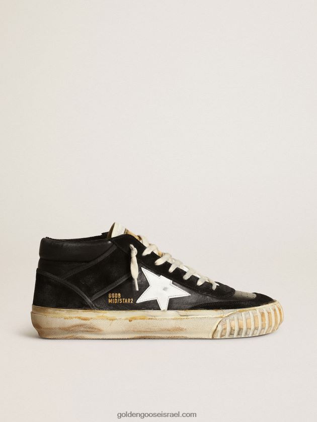 גברים Golden Goose כוכב אמצע בנאפה שחורה וזמש עם כוכב עור לבן 246D24659