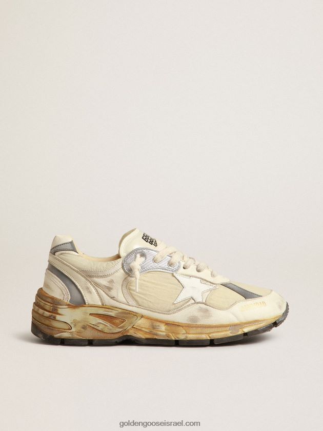 גברים Golden Goose אבא-כוכב בנאפה בז' וניילון עם כוכב עור לבן 246D24663