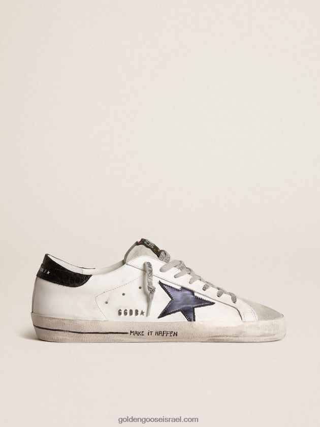 גברים Golden Goose כוכב-על עם כוכב עור מתכתי כחול וכרטיסיית עקב שחורה 246D24665