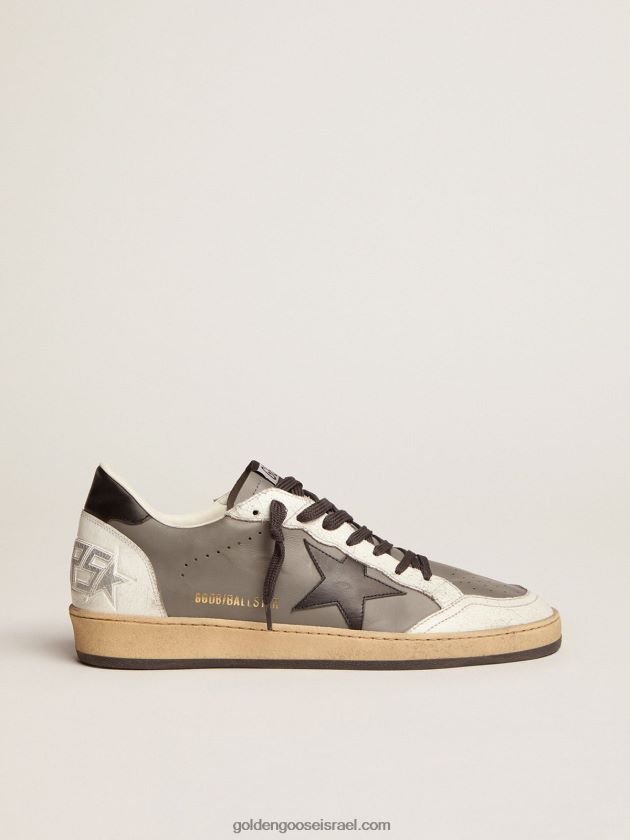 גברים Golden Goose כוכב כדור בעור אפור עם כוכב עור שחור ולשונית עקב 246D24669