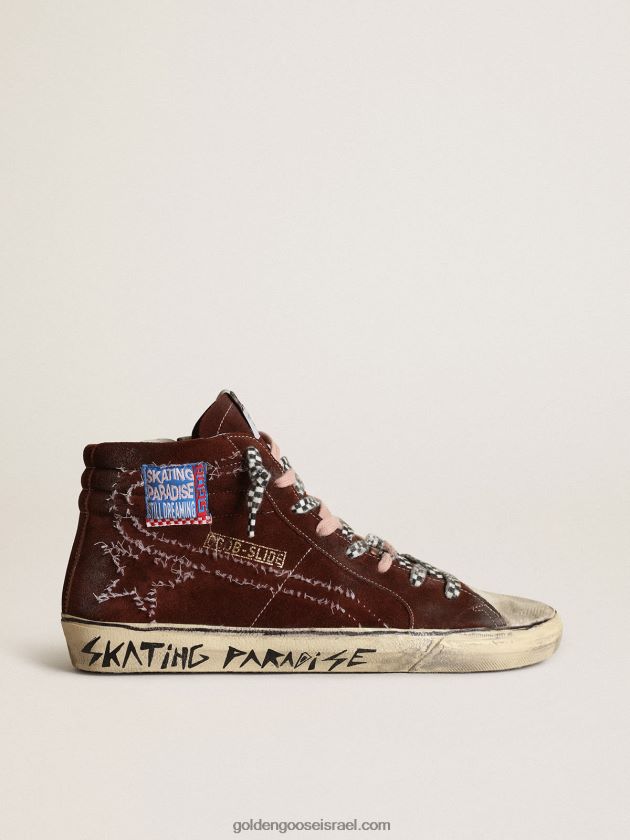 גברים Golden Goose נעלי סניקרס מזמש בצבע שוקולד עם תפרים לבנים על הכוכב והפלאש 246D24677