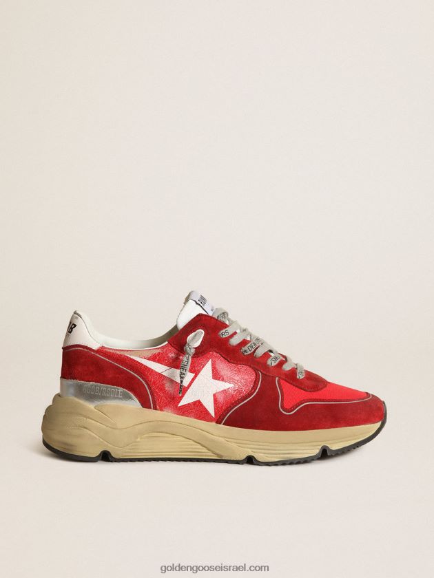 גברים Golden Goose סניקרס עם סוליית ריצה מעור קרקל אדום עם תוספות זמש אדום וכוכב לבן מודפס על המסך 246D24680