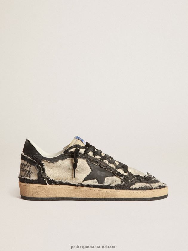 גברים Golden Goose מעבדת כוכבי כדור בבד לבן וג'ינס כחול עם כוכב עור שחור 246D24683
