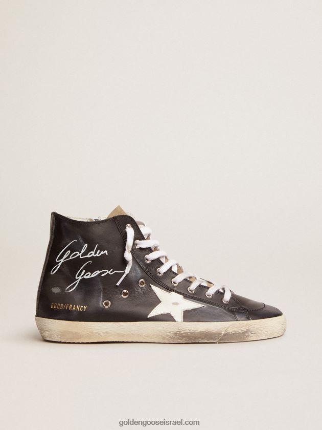 גברים Golden Goose סניקרס פרנסי עם גפה עור שחור וכוכב עור לבן 246D24686