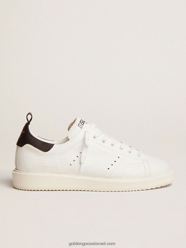 גברים Golden Goose נעלי ספורט מתחילות מעור לבן עם לשונית עקב עור שחור 246D24687