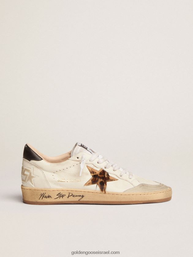 נשים Golden Goose נעלי ספורט כוכבי כדור עם כוכב פוני בהדפס נמר וכרטיסיית עקב עור שחורה 246D247