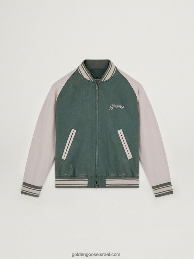גברים Golden Goose מעיל צבאי-ירוק ולבן מסע מסע מעיל אריק בומבר עם אפקט חי ורקמה קונטרסטית 246D24720