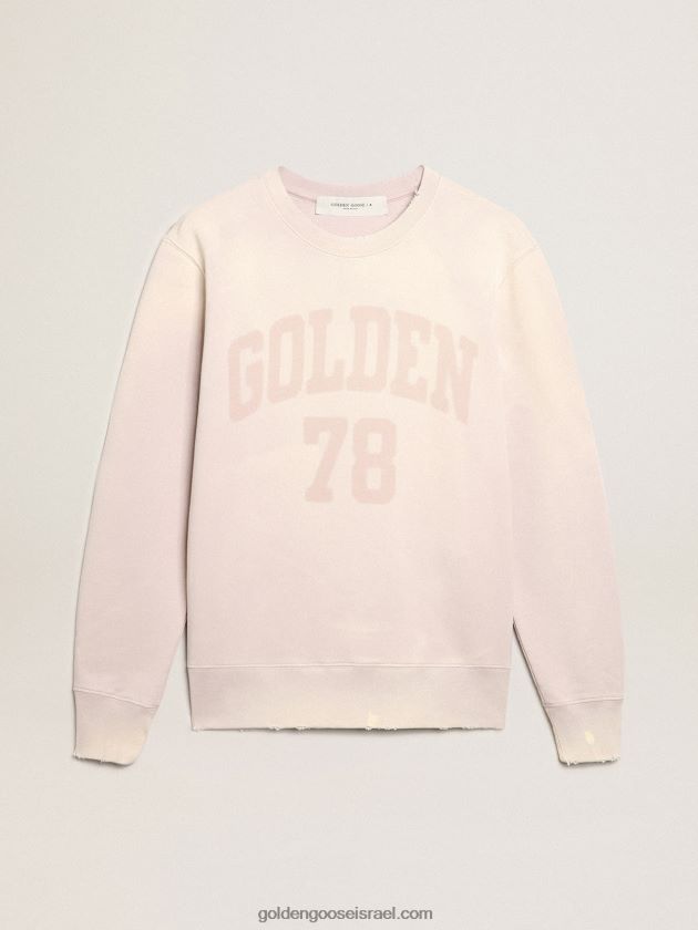 גברים Golden Goose סווטשירט ורוד חיוור בגימור מצוקה 246D24730
