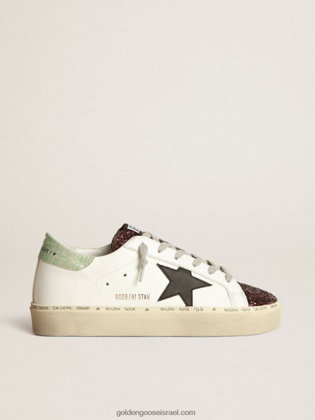 נשים Golden Goose נעלי סניקרס לבנות היי סטאר עם אינסרט נוצץ וכוכב שחור 246D2475