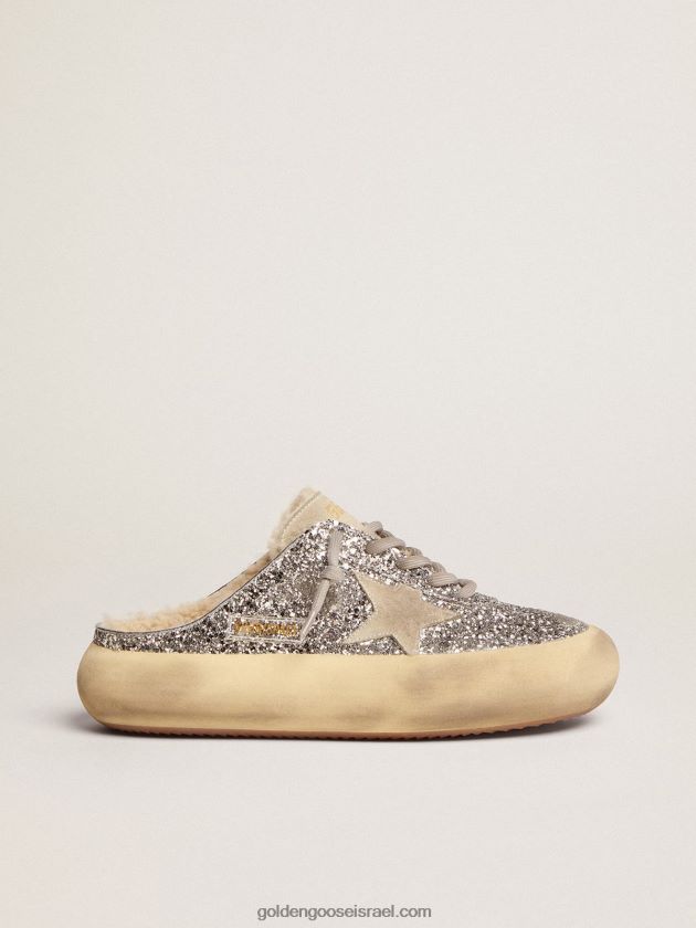 נשים Golden Goose נעלי סאבוט בכוכב החלל בגליטר כסף עם בטנה מזירה 246D2478
