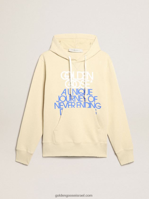 גברים Golden Goose סווטשירט בצבע מרציפן עם כיתוב בחזית 246D24794