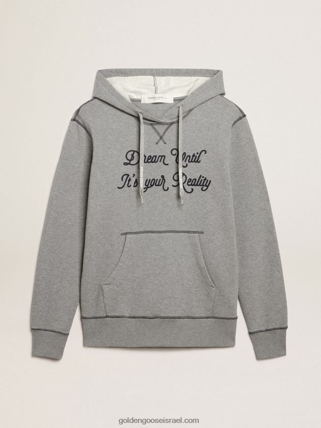 גברים Golden Goose סווטשירט כותנה מלאנג' אפורה עם קפוצ'ון 246D24819