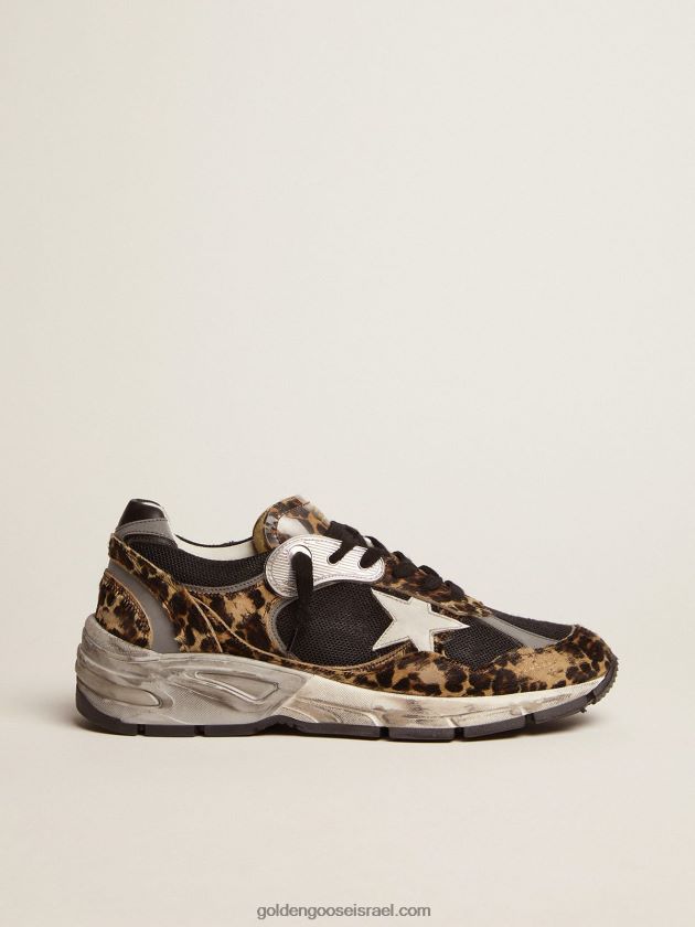 נשים Golden Goose סניקרס כוכב אבא בעור פוני בהדפס נמר 246D2489