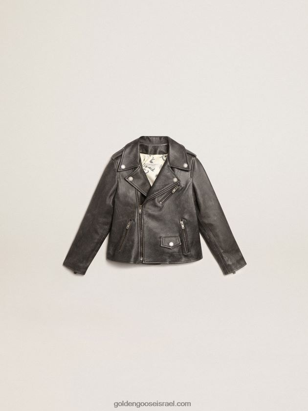 Golden Goose מעיל אופנוענים לבנים מעור במצוקה 246D24909