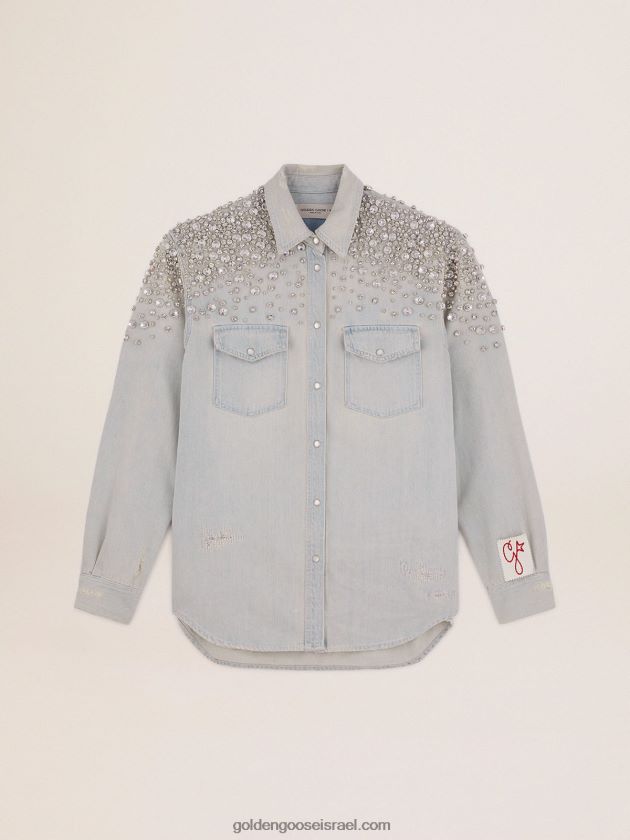 נשים Golden Goose אוסף חולצת ג'ינס מולבן עם גבישי קבושון 246D24932