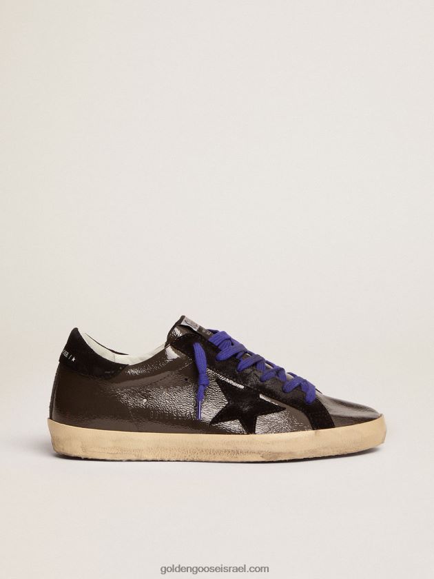 נשים Golden Goose נעלי ספורט סופר-סטאר מעור לקט אפור עם תוספות זמש שחורות 246D2494