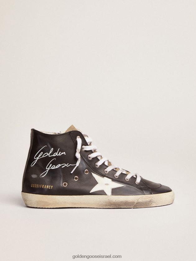 נשים Golden Goose סניקרס פרנסי עם גפה עור שחור וכוכב עור לבן 246D2498