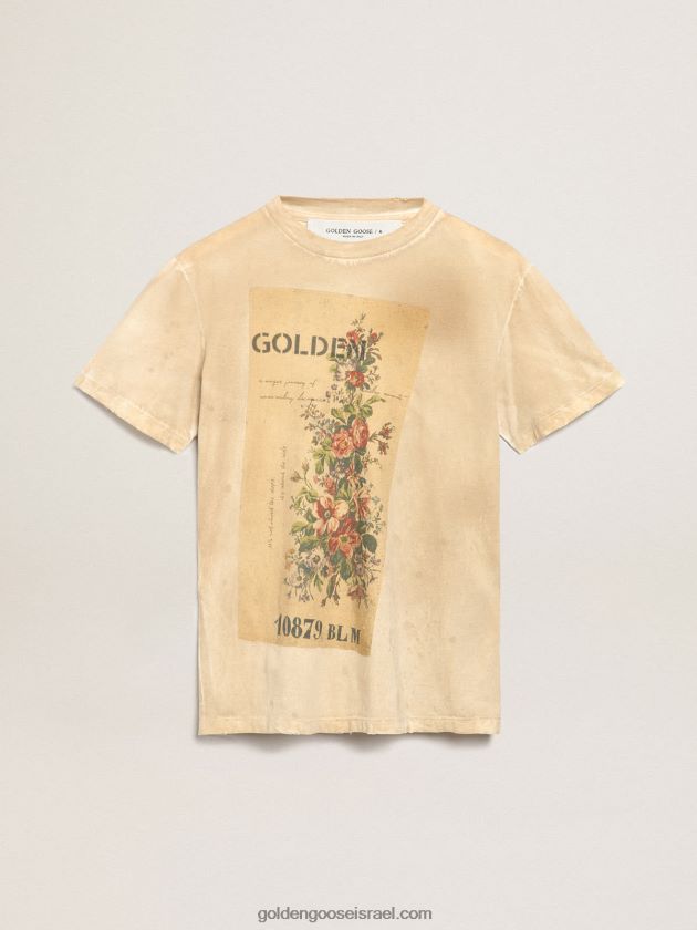 נשים Golden Goose חולצת טי קולקציית מסע באפקט נייר עם הדפס פרחוני בחזית 246D24995