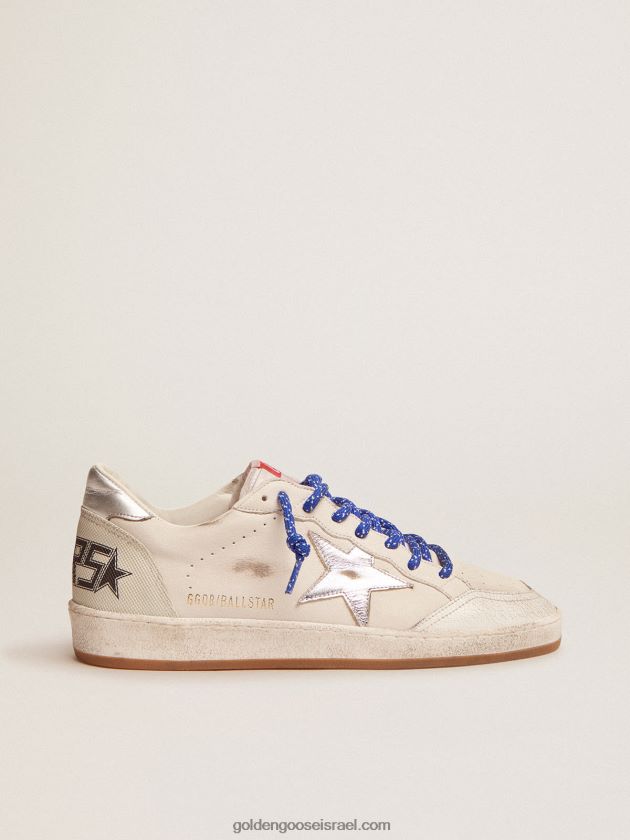 גברים Golden Goose נעלי ספורט ball star ltd מעור נאפה לבן עם כוכב למינציה מעור כסוף ולשונית עקב 246D24535