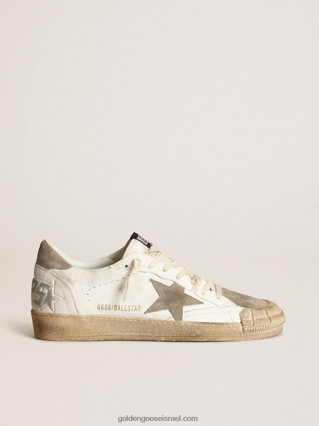 גברים Golden Goose נעלי ספורט ball star ltd מעור נאפה לבן עם כוכב זמש אפור יונה ולפת עקב 246D24634