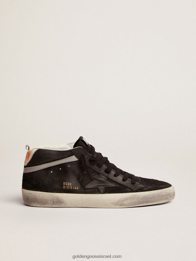 גברים Golden Goose נעלי ספורט mid star בנובוק שחור עם כוכב עור שחור ופלאש עור למינציה כסוף 246D24523
