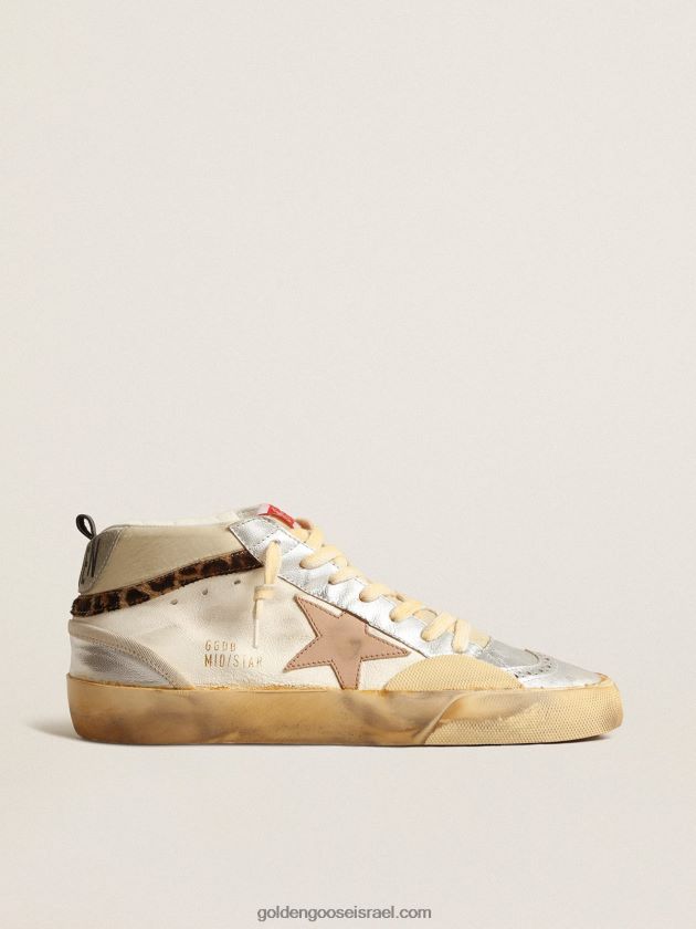 נשים Golden Goose mid star ltd עם תוספות עור מתכתי כסף וכוכב ורוד 246D24142