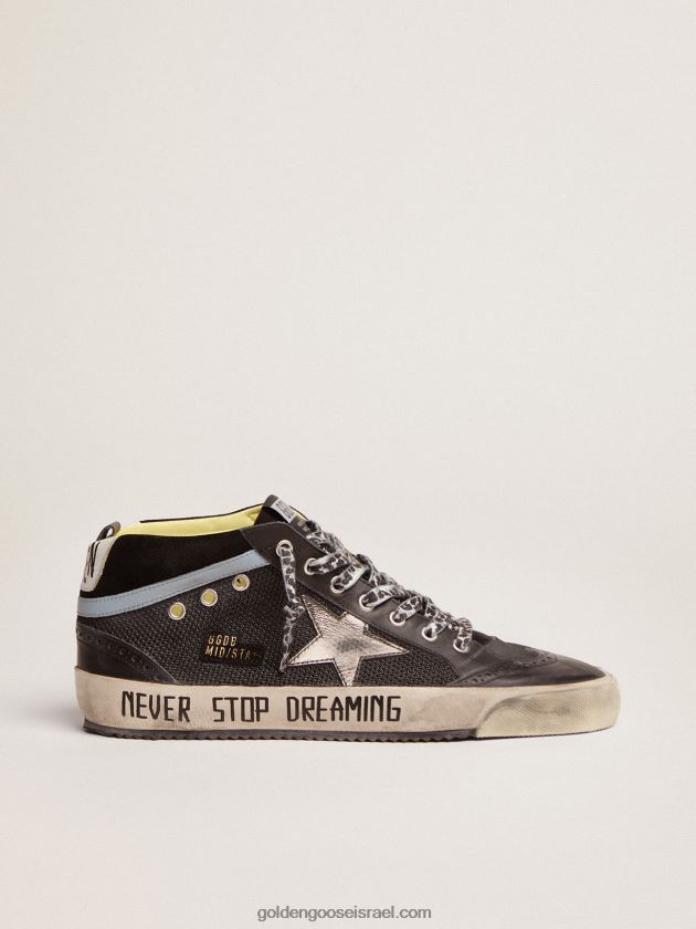 גברים Golden Goose נעלי ספורט mid star ltd מעור שחור ורשת עם כוכב עור מטאלי אפור כהה 246D24551
