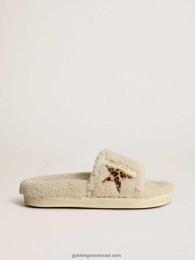 נשים Golden Goose poolstar בגזרת בז' עם כוכב פוני בהדפס נמר 246D24432