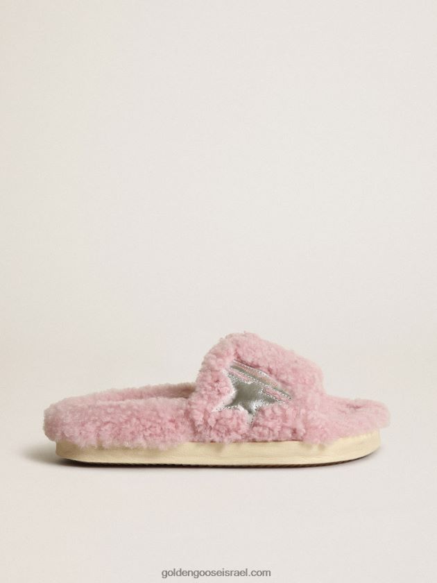 נשים Golden Goose דגם poolstar בצבע ורוד shearling עם כוכב עור למינציה כסוף 246D24434