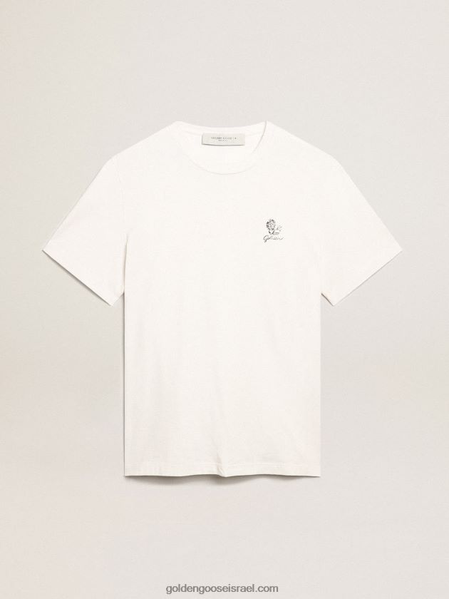 גברים Golden Goose חולצת פשתן בקולקציית resort בכותנה לבנה וינטג' עם פרח מודפס 246D24708