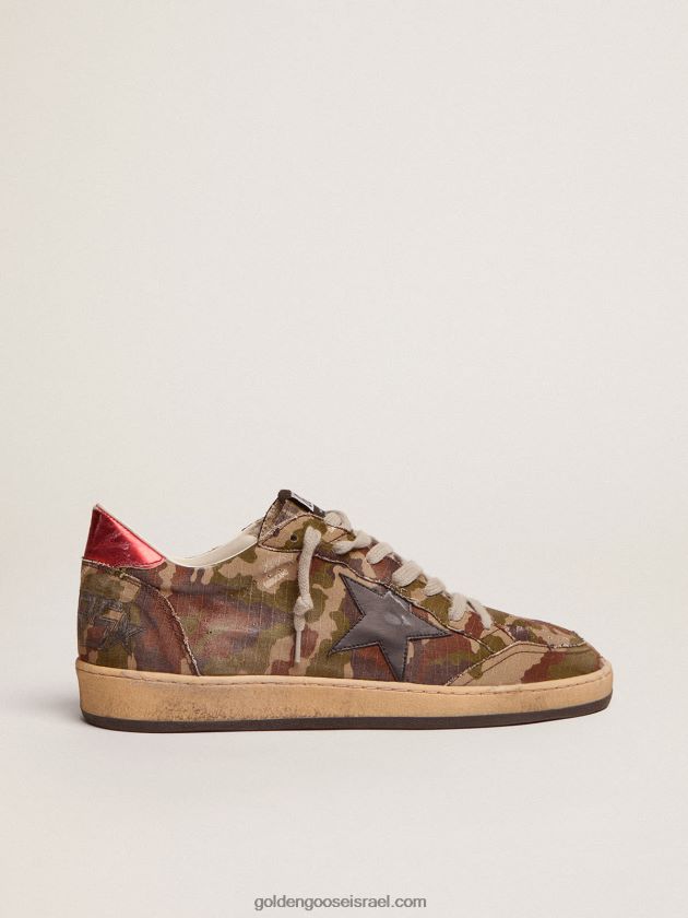גברים Golden Goose סניקרס כוכב כדור מבד ripstop הסוואה עם כוכב עור כחול חצות 246D24560