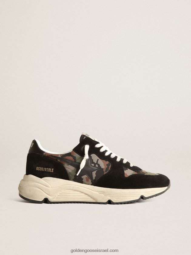 גברים Golden Goose נעלי ספורט סוליית ריצה בניילון ripstop בהדפס הסוואה עם כוכב עור שחור 246D24641