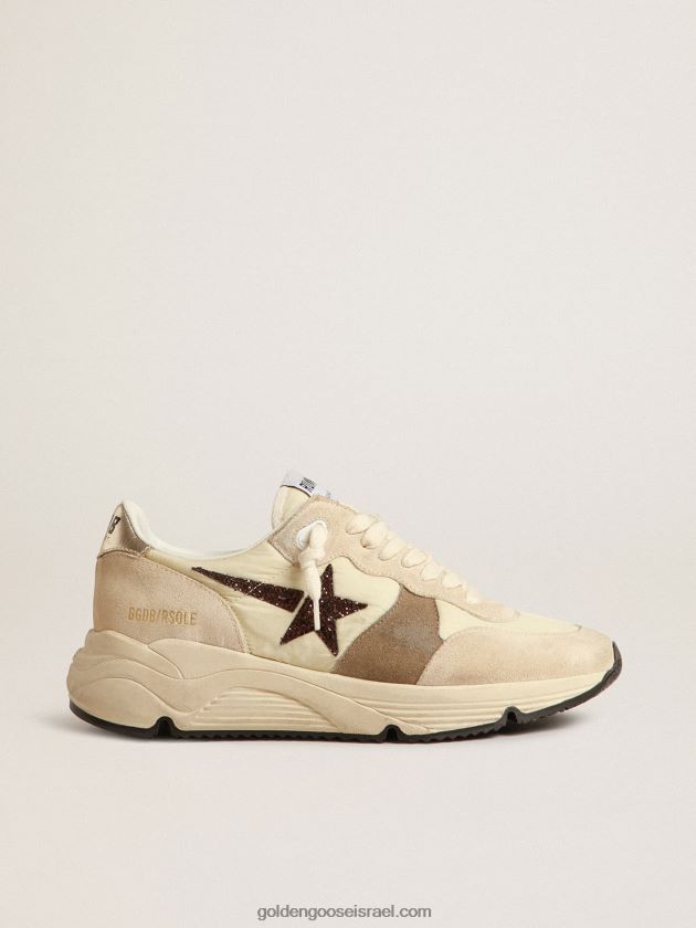 נשים Golden Goose running sole ltd בניילון קרם וזמש עם כוכב נוצץ 246D24220