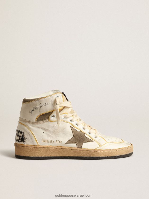 נשים Golden Goose sky-star מעור נאפה לבן עם כוכב זמש אפור יונה 246D24179