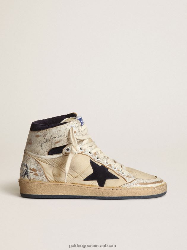 נשים Golden Goose sky-star בניילון ועור לבן עם כוכב זמש כחול 246D2452