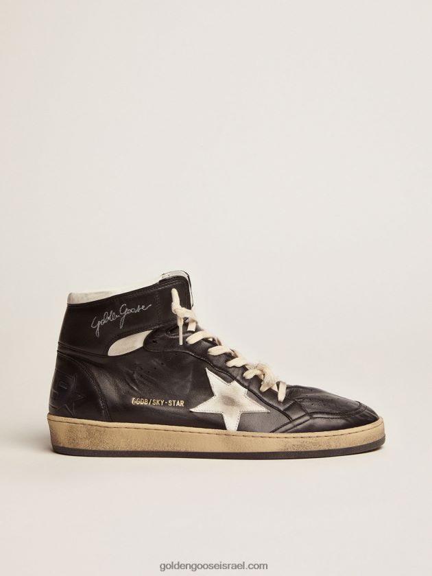 גברים Golden Goose סניקרס sky-star מעור נאפה שחור עם כוכב עור נאפה לבן 246D24550