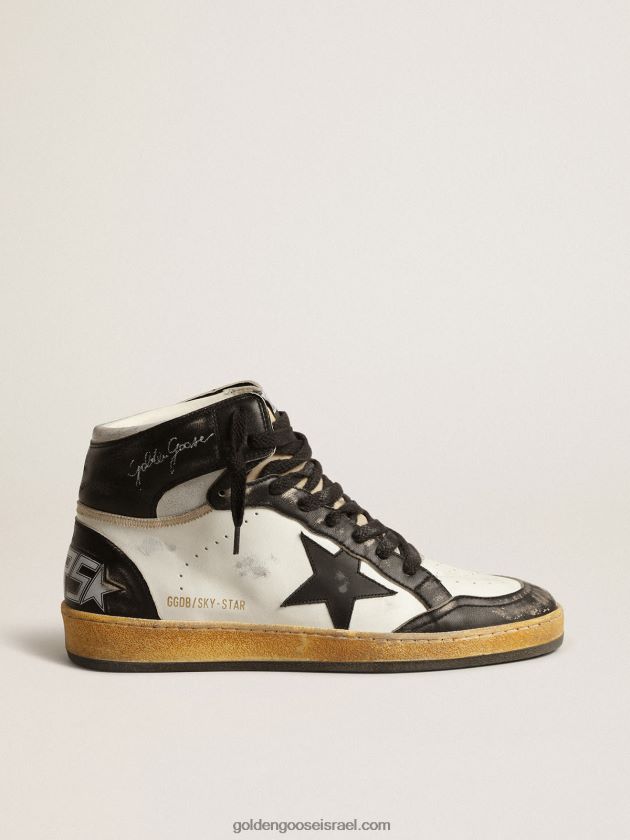 גברים Golden Goose sky-star מעור נאפה לבן עם כוכב עור שחור 246D24616