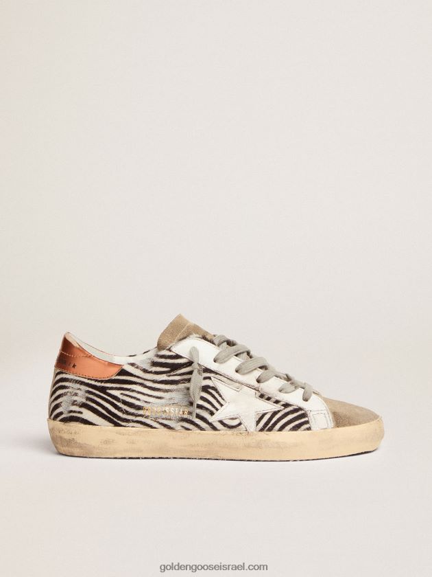 נשים Golden Goose נעלי ספורט של super-star ltd בעור פוני בהדפס זברה עם כוכב עור לבן 246D24123