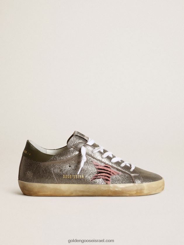 נשים Golden Goose super-star ltd מזמש למינציה אפור עם כוכב עור פוני 246D24244