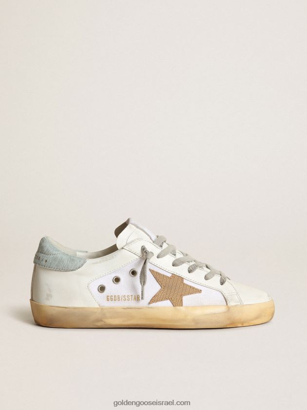 נשים Golden Goose נעלי ספורט super-star ltd מעור לבן וקנבס עם כוכב נובוק חום בהיר 246D24284