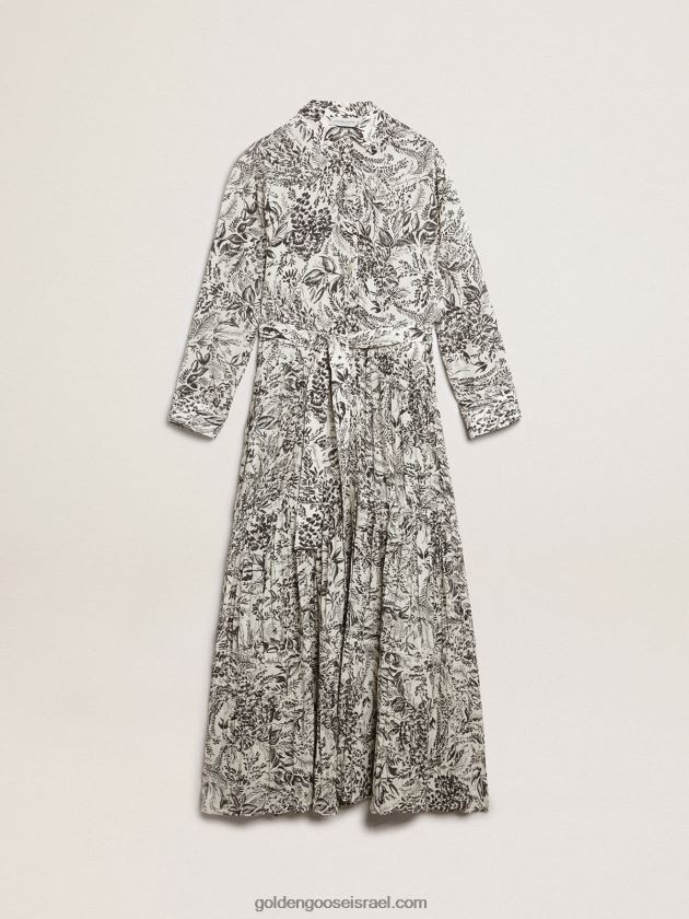 נשים Golden Goose שמלה לבנה עם הדפס toile de jouy שחור 246D241054