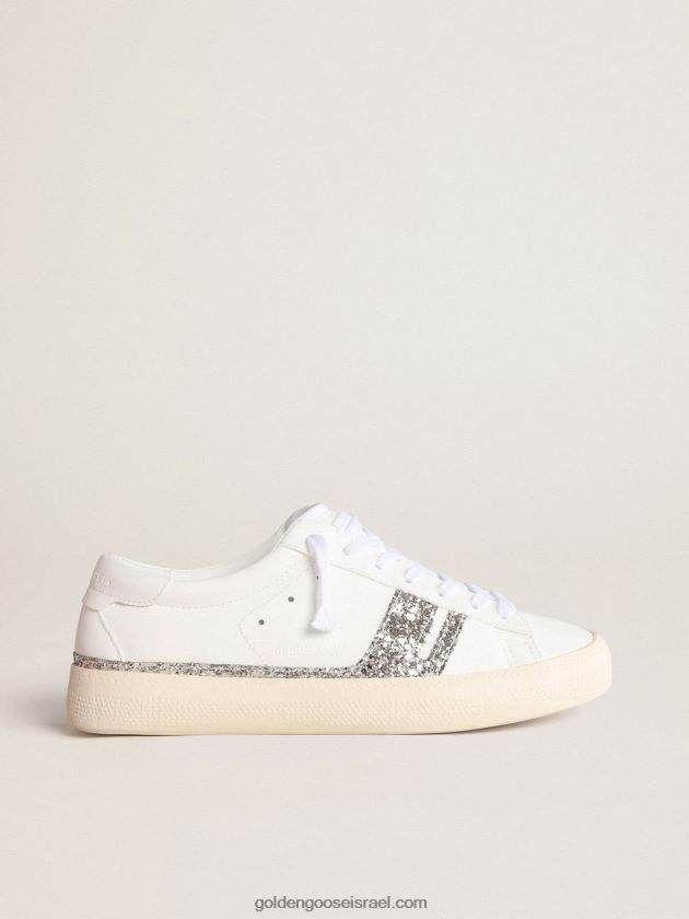 נשים Golden Goose yatay דגם 1b נעלי ספורט בנות קיימא עם חלק עליון לבן מבוסס ביו ונצנצים ממוחזרים כסף 246D24168