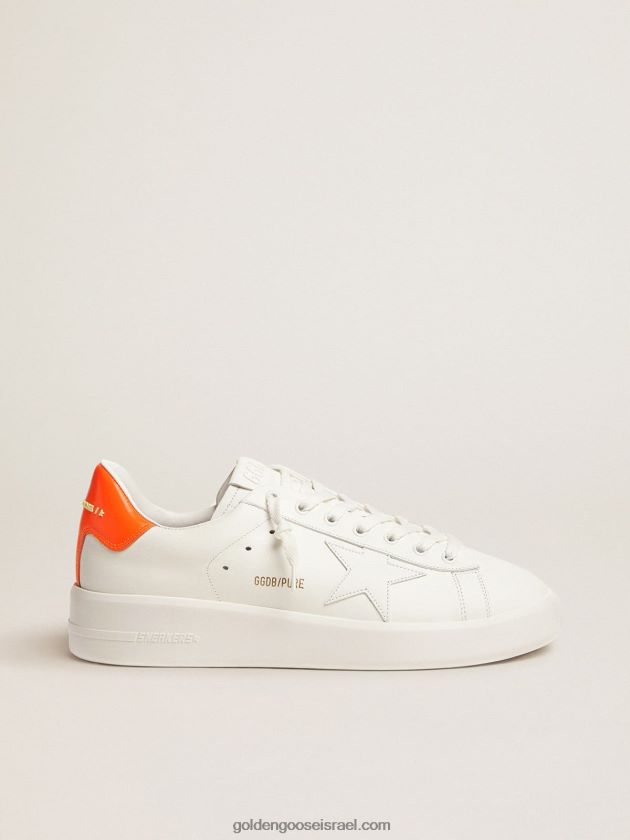 גברים Golden Goose נעלי ספורט לבנות Purestar עם לשונית עקב כתום ניאון 246D24553
