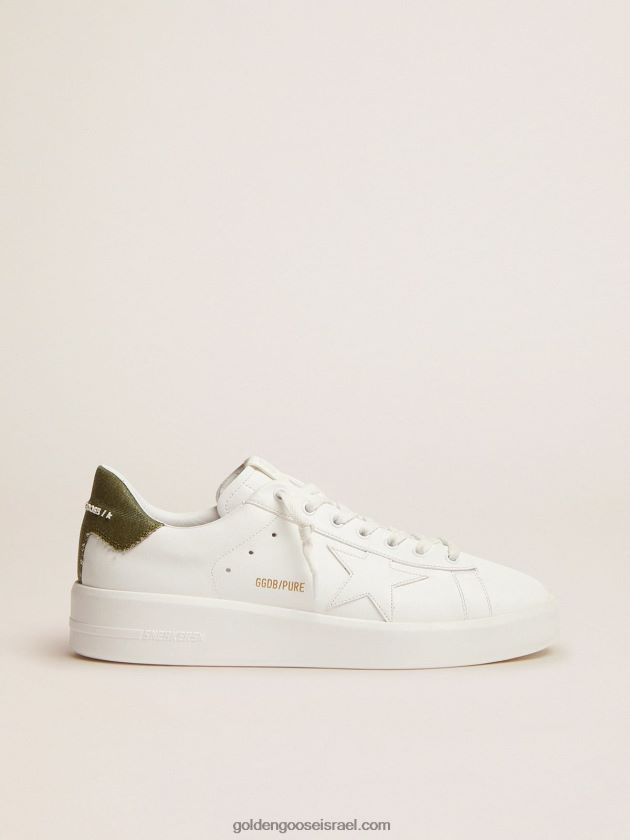 גברים Golden Goose נעלי ספורט purestar מעור לבן עם לשונית עקב קנבס ירוקה 246D24565
