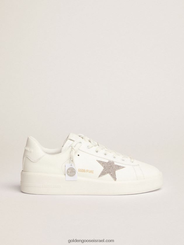 נשים Golden Goose purestar מעור לבן עם כוכב קריסטל סברובסקי בצבע כסף 246D2497