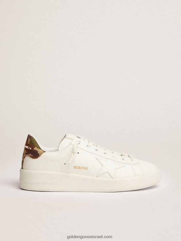גברים Golden Goose נעלי ספורט purestar מעור לבן עם כוכב טון על טון ולשונית עקב ירוקה מבד ripstop בהדפס הסוואה 246D24527